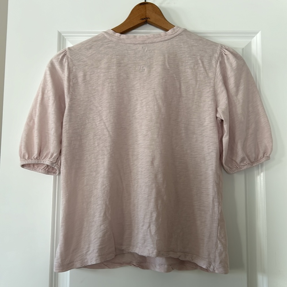 Anthro's Velvet by Graham & Spencer "Vintage Slub" Puff Sleeve Pale Pink Tee XS - Picture 5 of 10